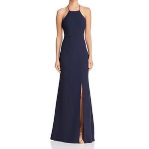 New Bariano - L Navy Blue High-Neck Cross-Back Gown $230